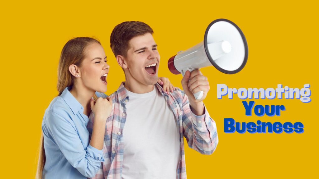 Promote your business - lady and man with megaphone